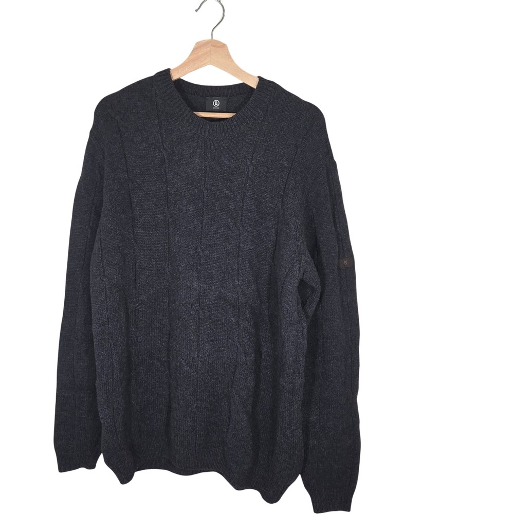 Bogner 100% New Wool Crew Neck Sweater Men's US 40 Gray Luxury Ski Alpine Knit